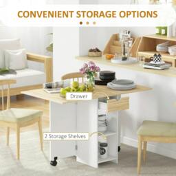 Rackhams Folding Dining Table, Drop Leaf Table for Small Spaces, Foldable Table with Drawer and Storage Shelves for Kitchen, Dining Room, Oak - thumbnail 4