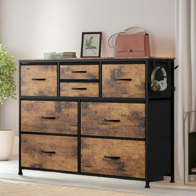 Rackhams Bedroom Chest With 8 Fabric Drawers Rustic Brown - image 1