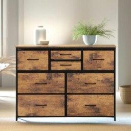 Rackhams Bedroom Chest With 8 Fabric Drawers Rustic Brown - thumbnail 6