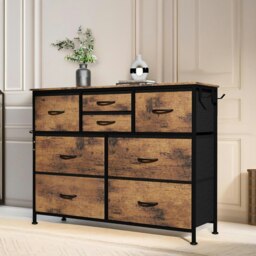 Rackhams Bedroom Chest With 8 Fabric Drawers Rustic Brown - thumbnail 4