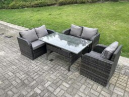 Rackhams Dark Grey PE Wicker Rattan Garden Furniture Set Reclining Chair Love Sofa 2 Seater Sofa Set Outdoor Rectangular Dining Table 5 Seater - thumbnail 2
