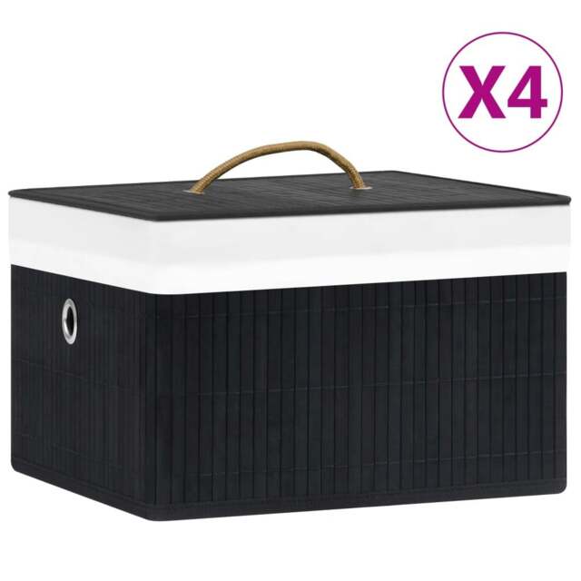 Rackhams Bamboo Storage Boxes 4 pcs Black