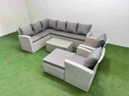 Rackhams 9 Seater Garden Outdoor PE Rattan Furniture Set Rattan Garden Sofa Set with Big Footstool 2 Chair Light Grey Mixed - thumbnail 2