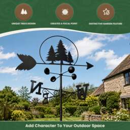 Rackhams Trees Weathervane with Wind Speed Indicator Cups, All-Steel Black Finish, Wall Mount Fixings and 1.7m Ground Spike Option - thumbnail 2