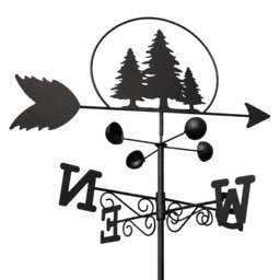 Rackhams Trees Weathervane with Wind Speed Indicator Cups, All-Steel Black Finish, Wall Mount Fixings and 1.7m Ground Spike Option