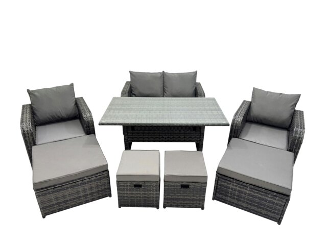 Rackhams 8 Seat Outdoor Wicker PE Rattan Garden Furniture Set Dining Table Sofa Sets with 4 Stools Dark Grey Mixed - image 1