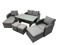 Rackhams 8 Seat Outdoor Wicker PE Rattan Garden Furniture Set Dining Table Sofa Sets with 4 Stools Dark Grey Mixed - thumbnail 2