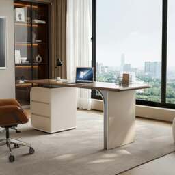 Rackhams Ahn Office Desk With Storage, Walnut & Cream - 180 x 70cm - thumbnail 1