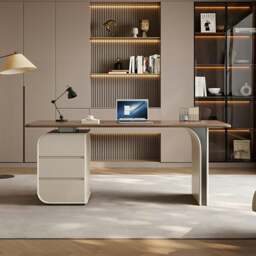 Rackhams Ahn Office Desk With Storage, Walnut & Cream - 180 x 70cm - thumbnail 3