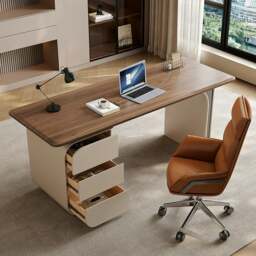 Rackhams Ahn Office Desk With Storage, Walnut & Cream - 180 x 70cm - thumbnail 2