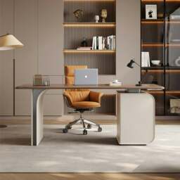 Rackhams Ahn Office Desk With Storage, Walnut & Cream - 180 x 70cm - thumbnail 4