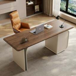 Rackhams Ahn Office Desk With Storage, Walnut & Cream - 180 x 70cm - thumbnail 5