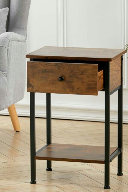 Rackhams Industrial Side Table with Drawer - Brown - image 1