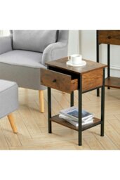 Rackhams Industrial Side Table with Drawer - Brown - thumbnail 3
