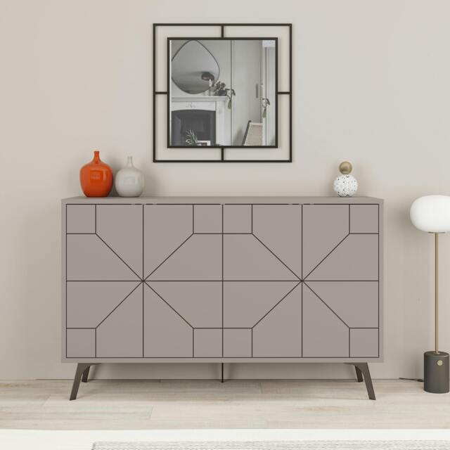 Rackhams Dune Geometric 4 Door Sideboard with Metal Legs (W) 123cm - Mocha Grey - image 1