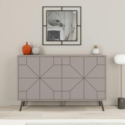 Rackhams Dune Geometric 4 Door Sideboard with Metal Legs (W) 123cm - Mocha Grey - thumbnail 1