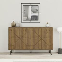 Rackhams Dune Geometric 4 Door Sideboard with Metal Legs (W) 123cm - Mocha Grey - thumbnail 6