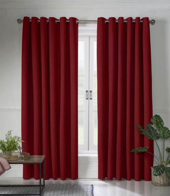 Rackhams Linen Look Ring Top Blackout Curtains - Red - 229cm width x 183cm drop - image 1