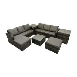 Rackhams Rattan Garden Outdoor Furniture Set 3 Seater Sofa Square Coffee Table Set with 2 Big Stools 2 Side Table Dark Grey Mixed - thumbnail 2