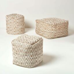 Rackhams Sierra Natural Diamond Pattern Jute Bean Filled Pouffe - 45 x 40 cm - thumbnail 6