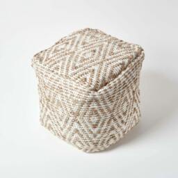 Rackhams Sierra Natural Diamond Pattern Jute Bean Filled Pouffe - 45 x 40 cm - thumbnail 4