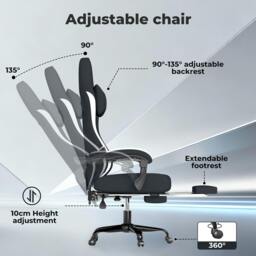 Rackhams Office Desk Chair Fabric Gaming Recliner Adjustable Height Swivel Black - thumbnail 5