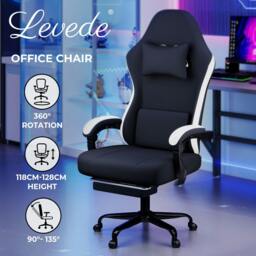 Rackhams Office Desk Chair Fabric Gaming Recliner Adjustable Height Swivel Black - thumbnail 2