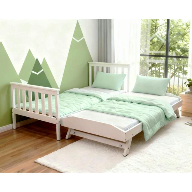 Rackhams Jinsen Single Bed Frame with Trundle / Guest Bed, White - Single - image 1