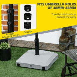 Rackhams Garden Parasol Base Holder, 24kg Water or 30kg Sand Filled, Outdoor Market Umbrella Stand Weight with Wheels and Brakes, Grey - thumbnail 4