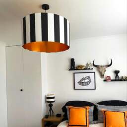 "Rackhams Beetlejuice Black and White Striped Lampshade With Copper Foil Lining - 30cm Diameter x 30cm Height / (12"" x 12"")" - thumbnail 2
