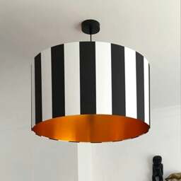 "Rackhams Beetlejuice Black and White Striped Lampshade With Copper Foil Lining - 30cm Diameter x 30cm Height / (12"" x 12"")" - thumbnail 1