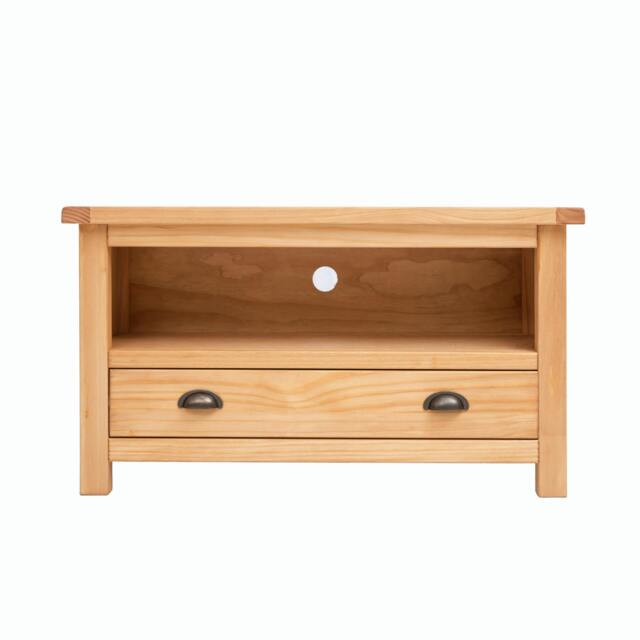 Rackhams Lugo Waxed 1 Drawer TV Cabinet Brass Cup Handle - Light Brown - image 1