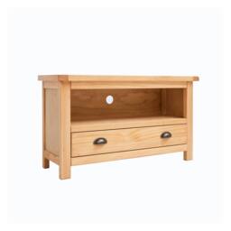 Rackhams Lugo Waxed 1 Drawer TV Cabinet Brass Cup Handle - Light Brown - thumbnail 2