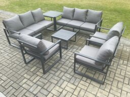 Rackhams Aluminium Outdoor Garden Furniture Set Patio Lounge Sofa with Square Coffee Table 3 Armchairs Side Table Dark Grey - thumbnail 2