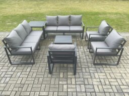 Rackhams Aluminium Outdoor Garden Furniture Set Patio Lounge Sofa with Square Coffee Table 3 Armchairs Side Table Dark Grey - thumbnail 1
