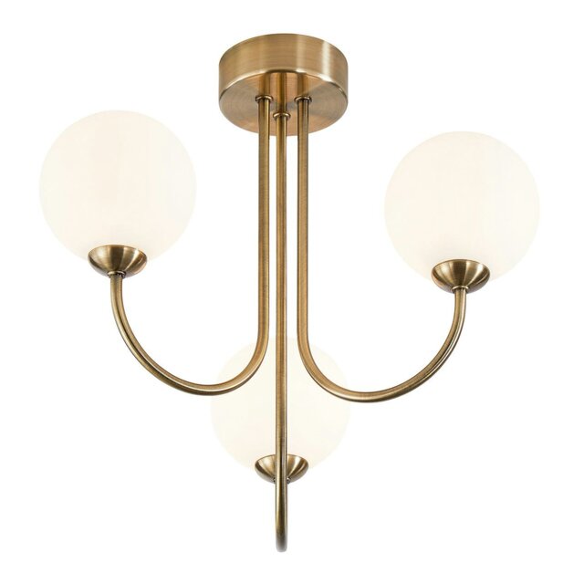 Rackhams Modern Designer Antique Brass Ceiling Light with Opal White Globe Glass Shades - image 1