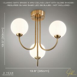 Rackhams Modern Designer Antique Brass Ceiling Light with Opal White Globe Glass Shades - thumbnail 6