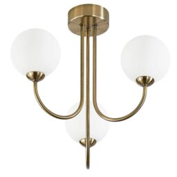 Rackhams Modern Designer Antique Brass Ceiling Light with Opal White Globe Glass Shades - thumbnail 2