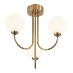 Rackhams Modern Designer Antique Brass Ceiling Light with Opal White Globe Glass Shades
