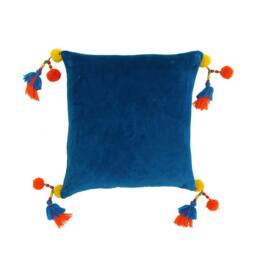 Rackhams Velvet Tassel Cushion Cover - Teal - 55 x 55cm - Teal - 100% Cotton