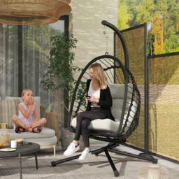 Rackhams PE Hanging Swing Chair w/ Thick Cushion, Patio Hanging Chair, Black - Black - thumbnail 1