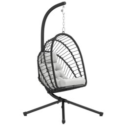 Rackhams PE Hanging Swing Chair w/ Thick Cushion, Patio Hanging Chair, Black - Black - Steel, PE Rattan - 100cm x 131cm x 194cm - thumbnail 2