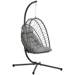 Rackhams PE Hanging Swing Chair w/ Thick Cushion, Patio Hanging Chair, Black - Black - Steel, PE Rattan - 100cm x 131cm x 194cm - thumbnail 6