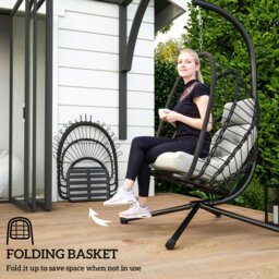Rackhams PE Hanging Swing Chair w/ Thick Cushion, Patio Hanging Chair, Black - Black - Steel, PE Rattan - 100cm x 131cm x 194cm - thumbnail 4