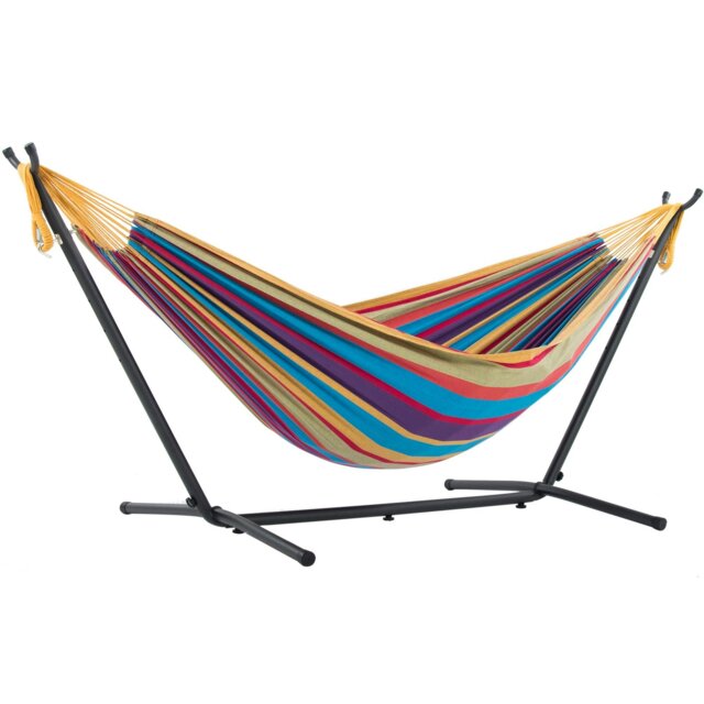 Rackhams Double Cotton Hammock with Stand (250cm) - Tropical - image 1
