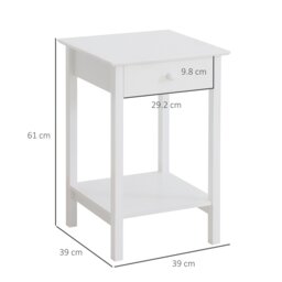 Rackhams Wooden Bedside Table Cabinet W/ Drawer Shelf Storage End Side White - thumbnail 5