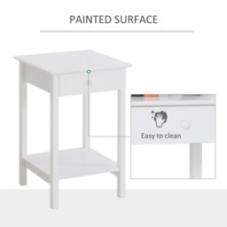 Rackhams Wooden Bedside Table Cabinet W/ Drawer Shelf Storage End Side White - thumbnail 4