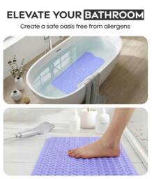 Rackhams Bath Mat Non Slip, 100 x 40cm Extra Long Shower Mat with Suction Cups and Drain Holes - Purple - thumbnail 3