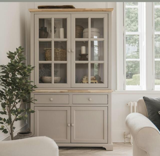 Rackhams Florence Glass Door Display Cabinet Large Dresser Assembled - Truffle, Beige - image 1