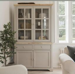 Rackhams Florence Glass Door Display Cabinet Large Dresser Assembled - Truffle, Beige - thumbnail 1